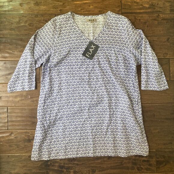 Flax 100% Linen Women's Tunic Dress Large Purple 3/4 Sleeve Beach Coastal - Picture 1 of 7